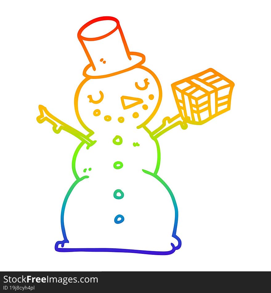 rainbow gradient line drawing cartoon snowman