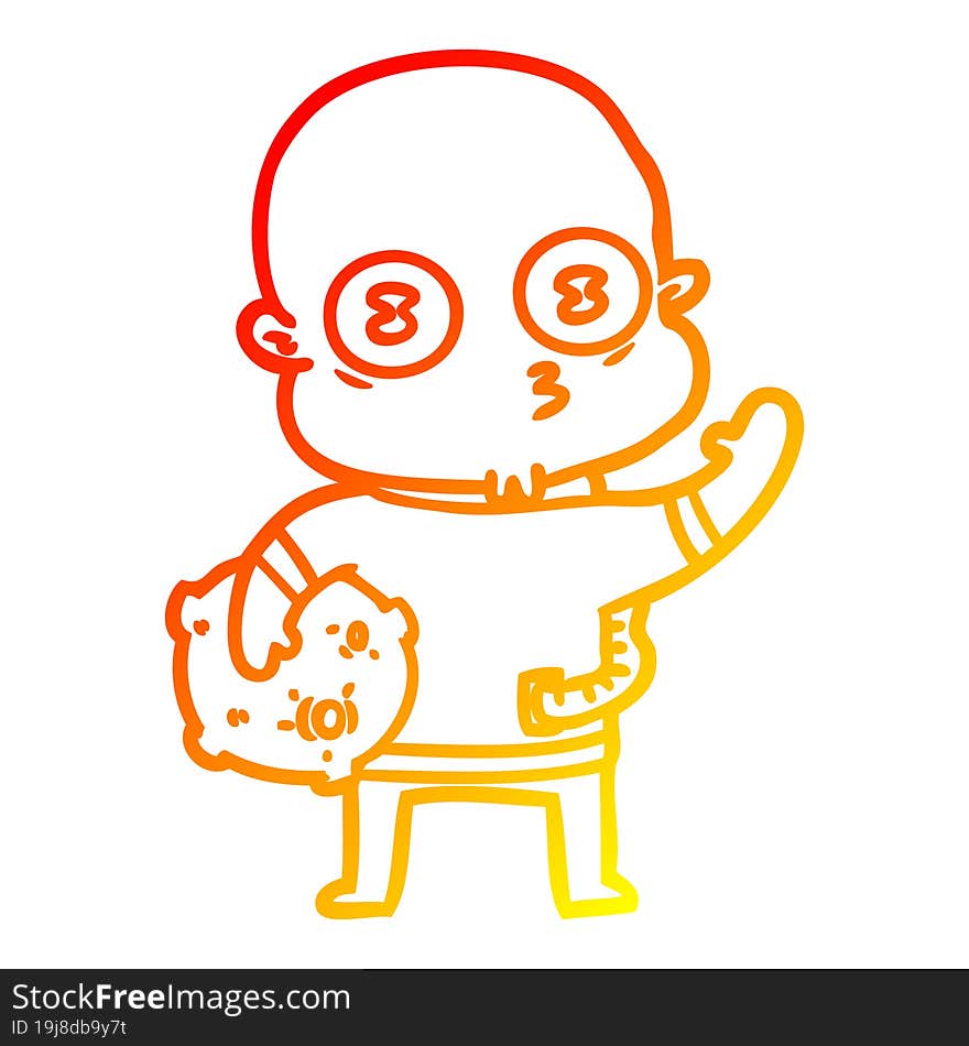 warm gradient line drawing waving weird bald spaceman