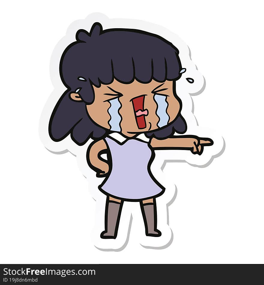 sticker of a cartoon woman crying