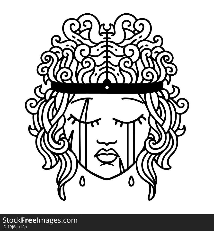 Black and White Tattoo linework Style crying human barbarian. Black and White Tattoo linework Style crying human barbarian