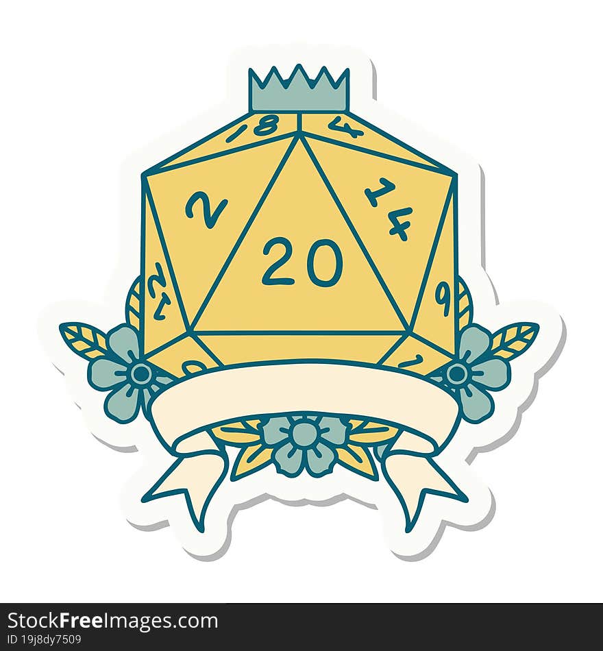 Natural 20 Critical Hit D20 Dice Roll Sticker