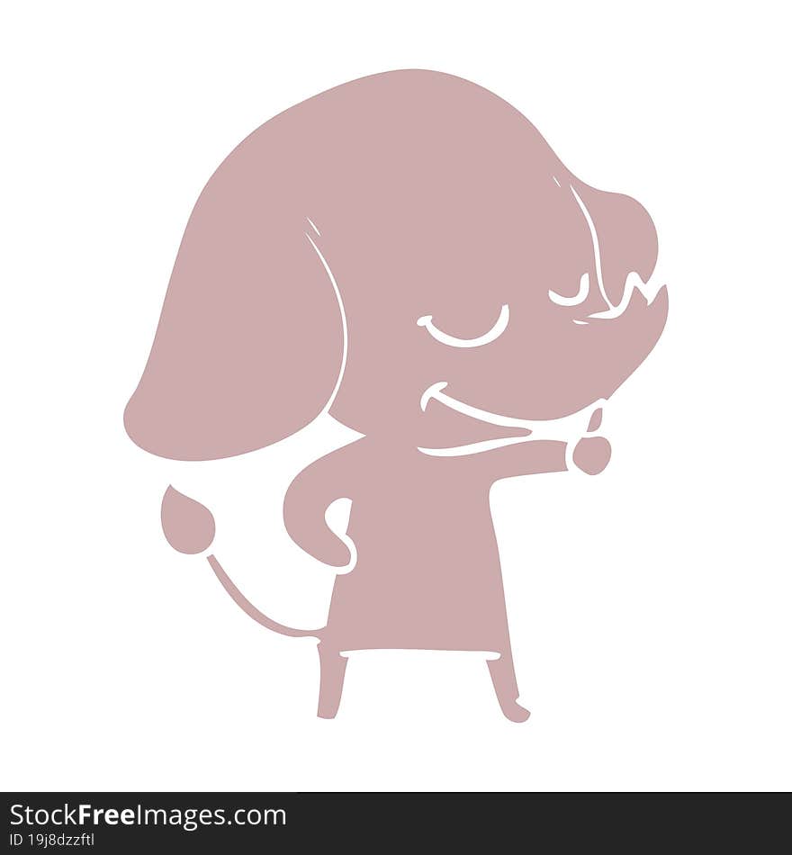 Flat Color Style Cartoon Smiling Elephant