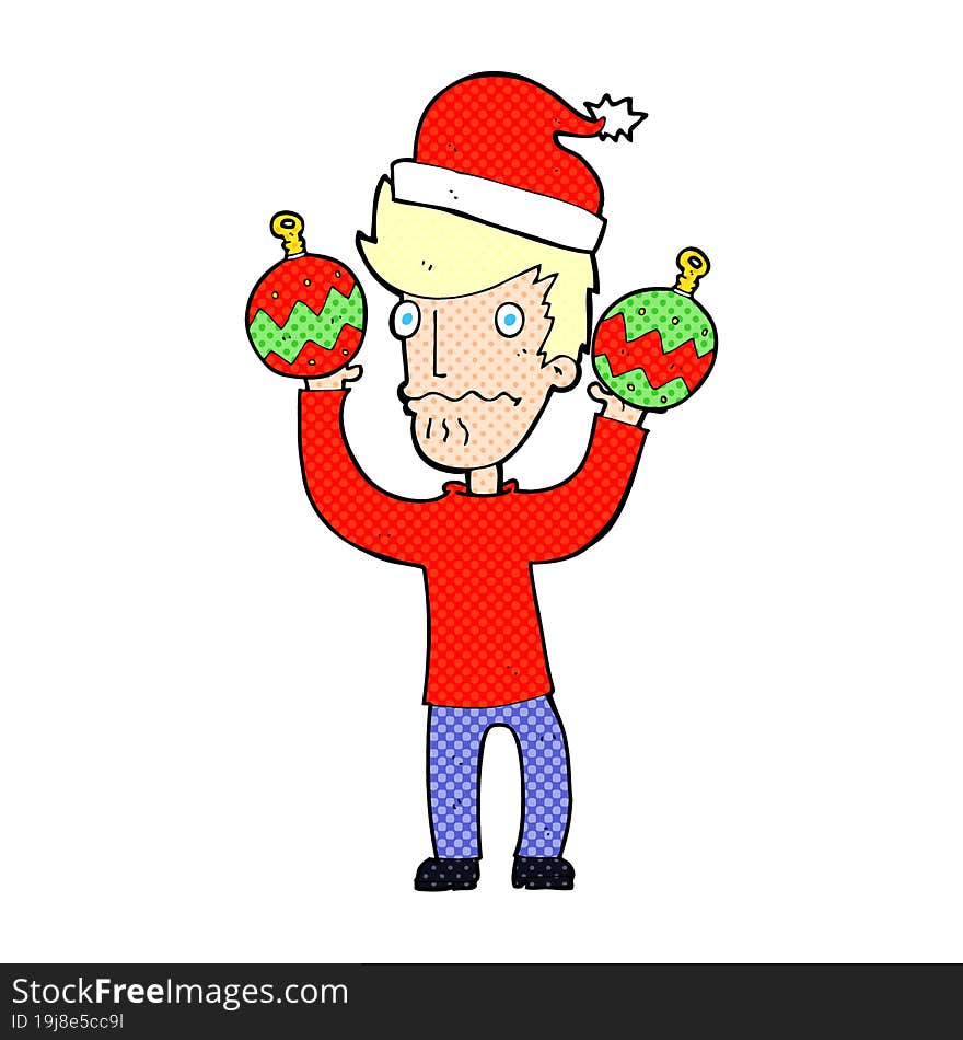 Cartoon Man With Christmas Baubles