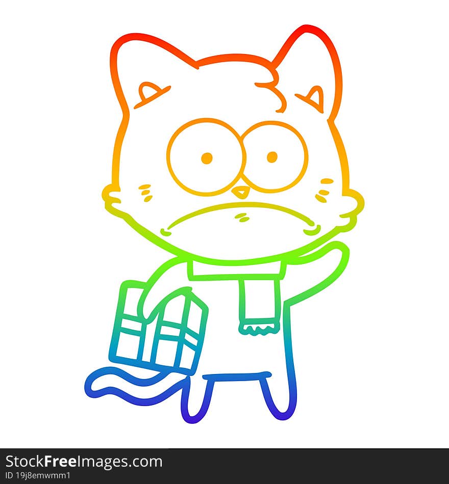 rainbow gradient line drawing cartoon nervous cat