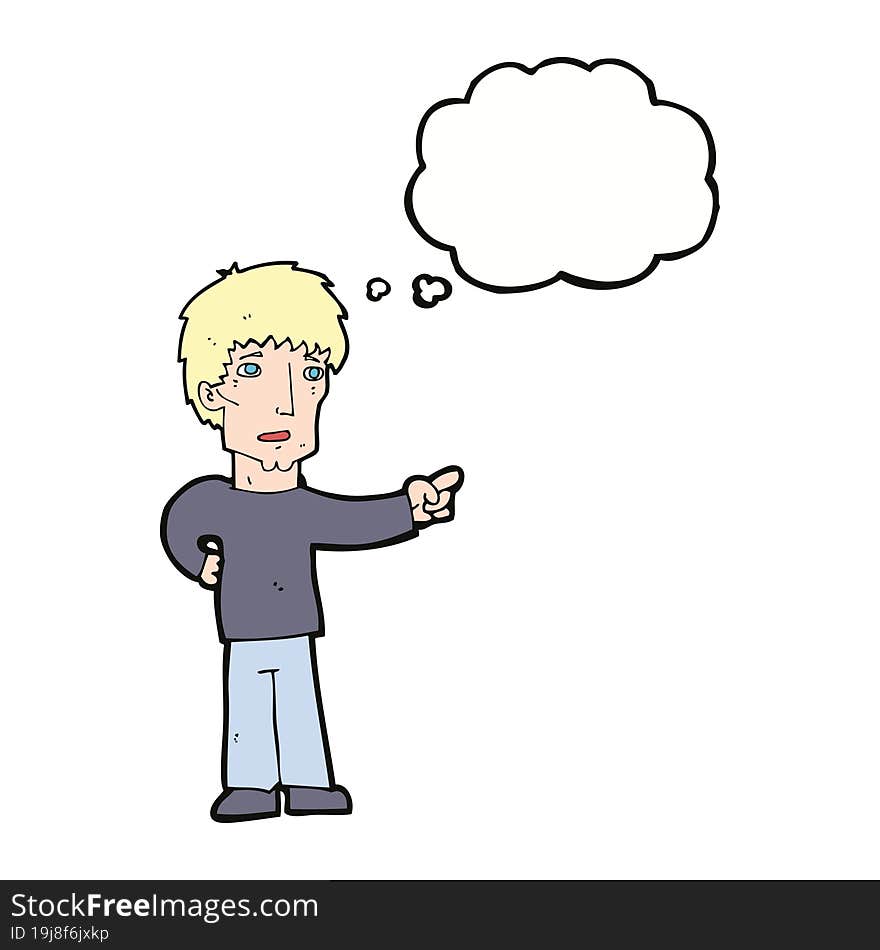 Cartoon Pointing Man With Thought Bubble