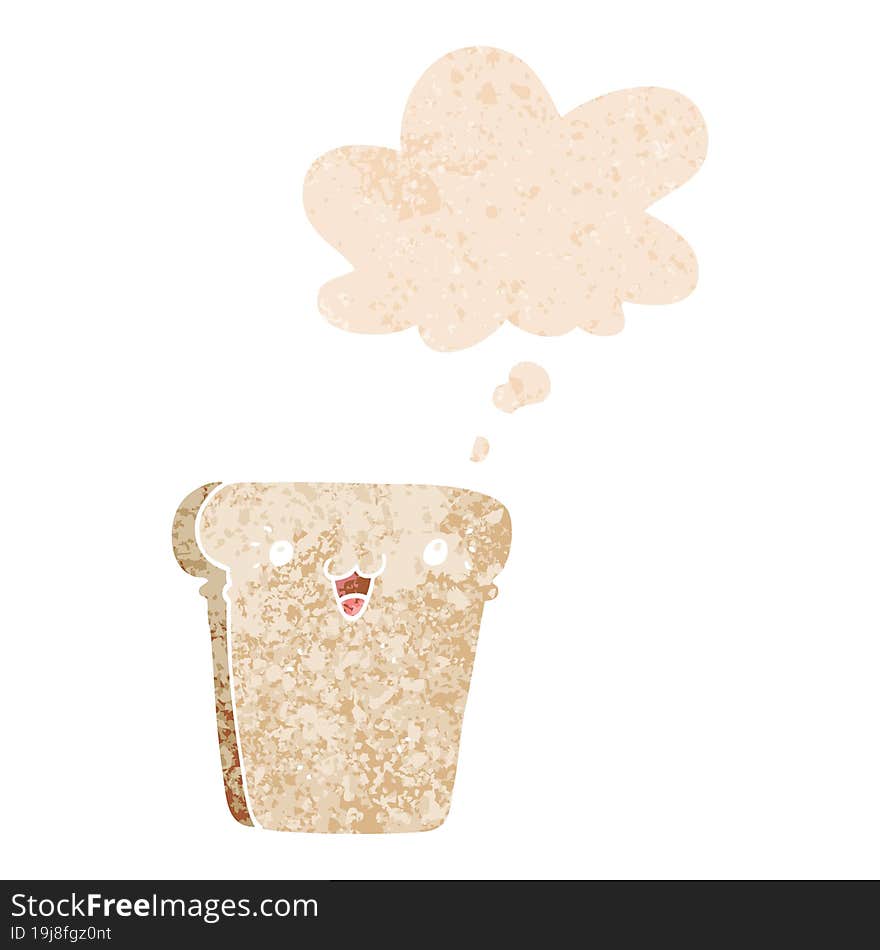 cartoon slice of bread and thought bubble in retro textured style