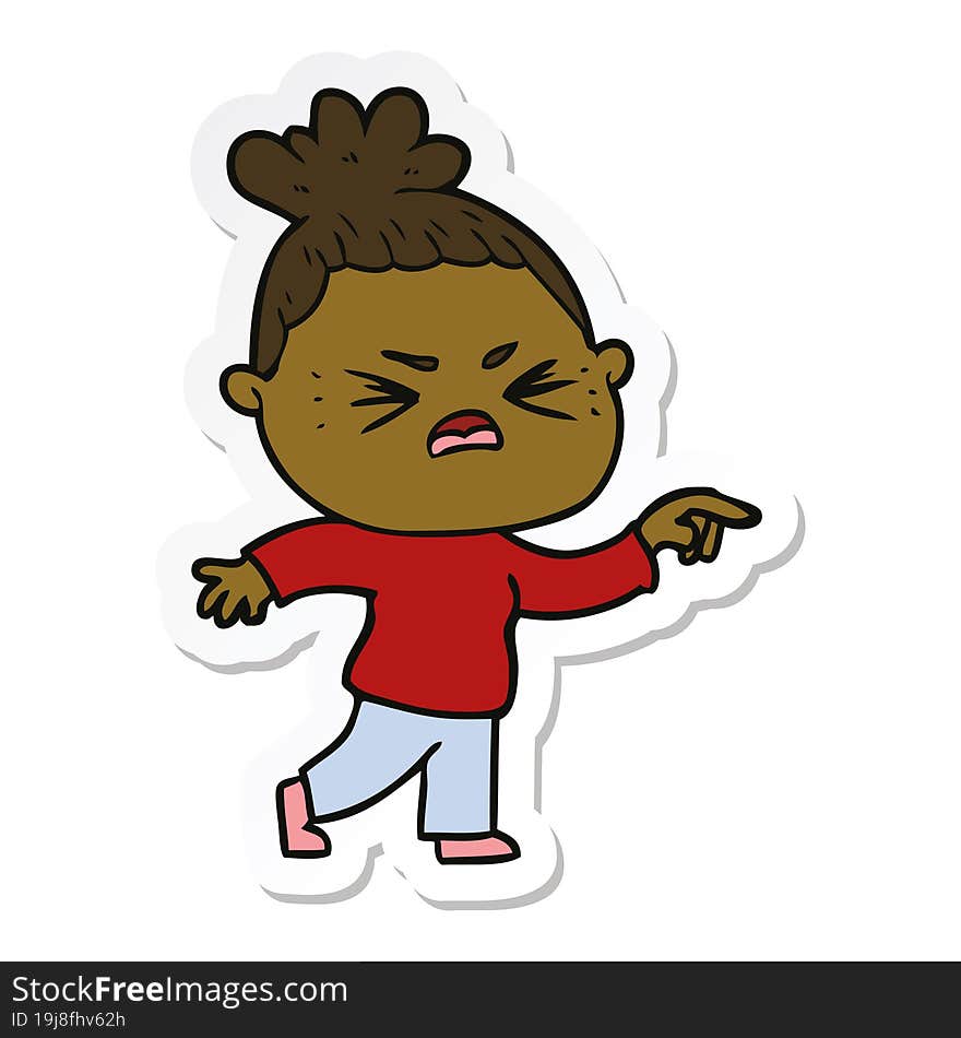 Sticker Of A Cartoon Angry Woman