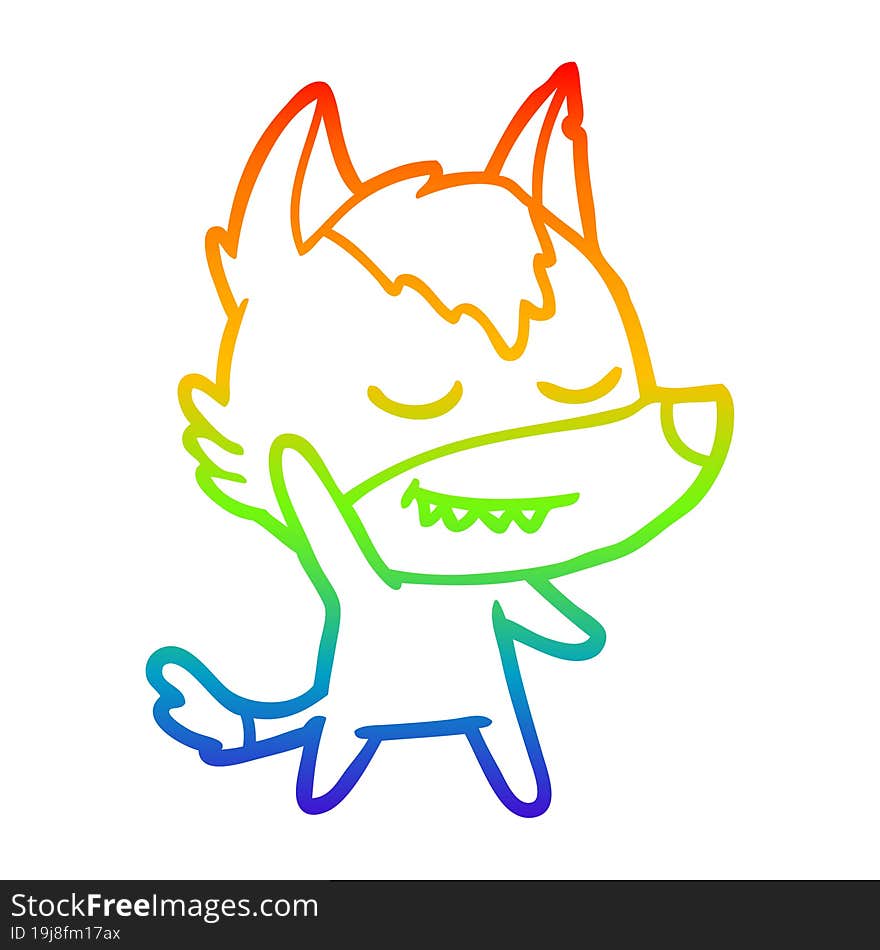 rainbow gradient line drawing friendly cartoon wolf