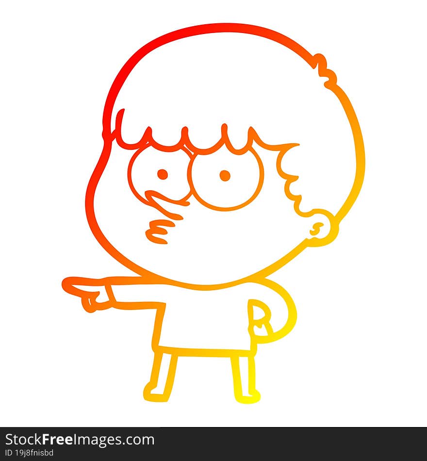 warm gradient line drawing of a cartoon pointing boy