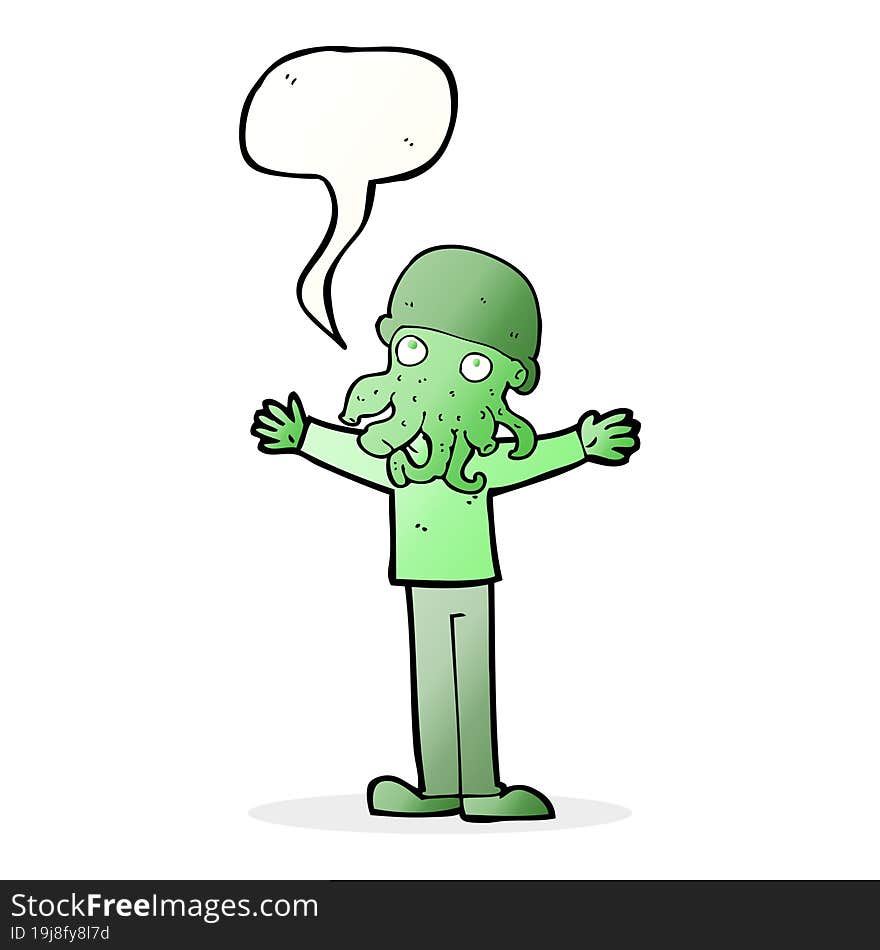 cartoon alien squid face man with speech bubble