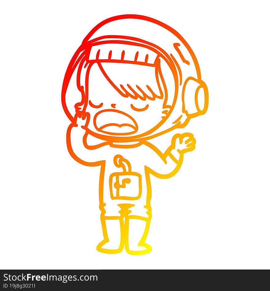 Warm Gradient Line Drawing Cartoon Astronaut Girl Yawning