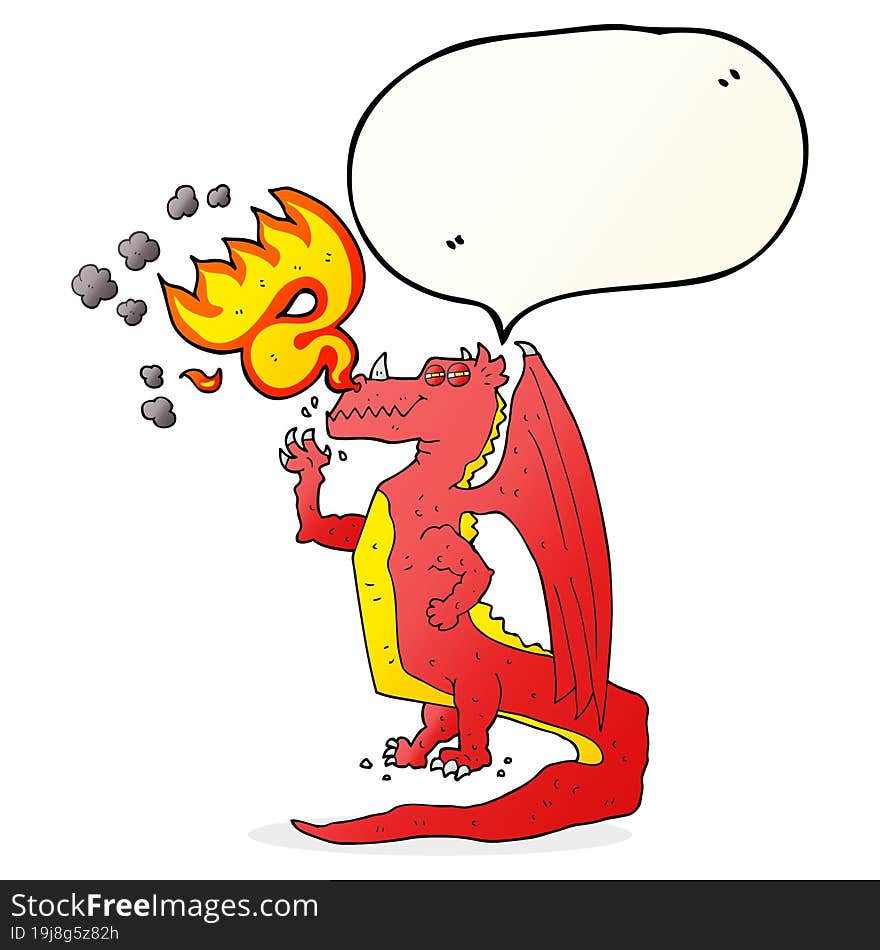 speech bubble cartoon happy dragon breathing fire