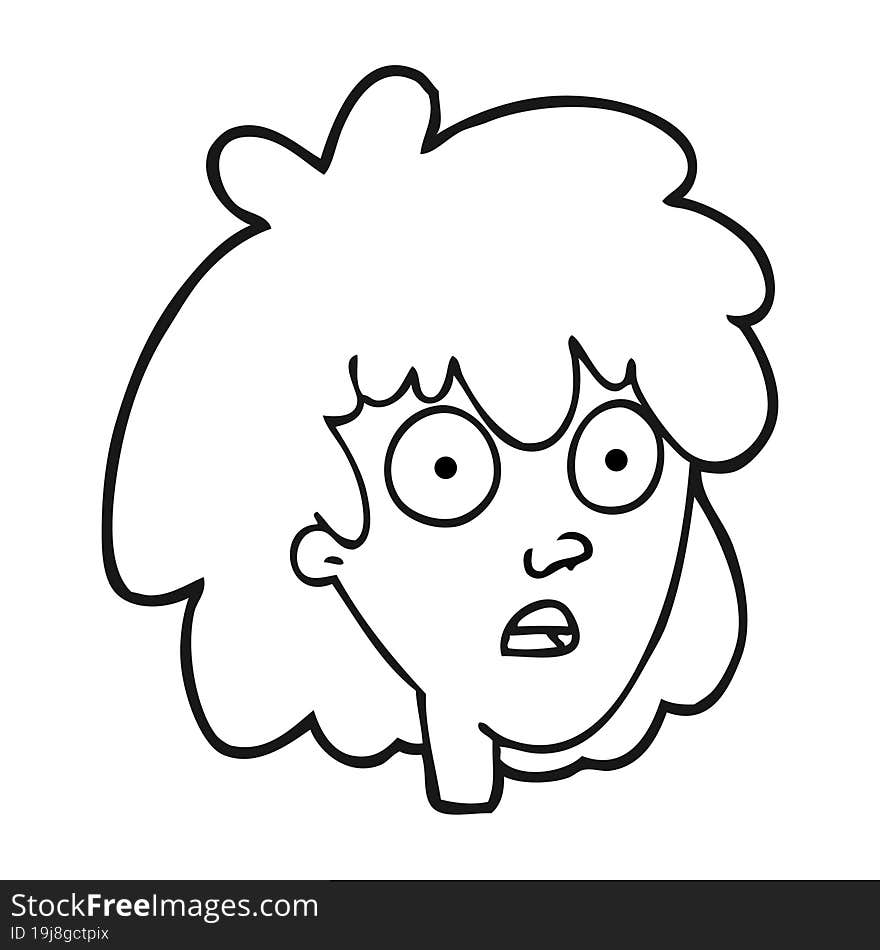 freehand drawn black and white cartoon female face