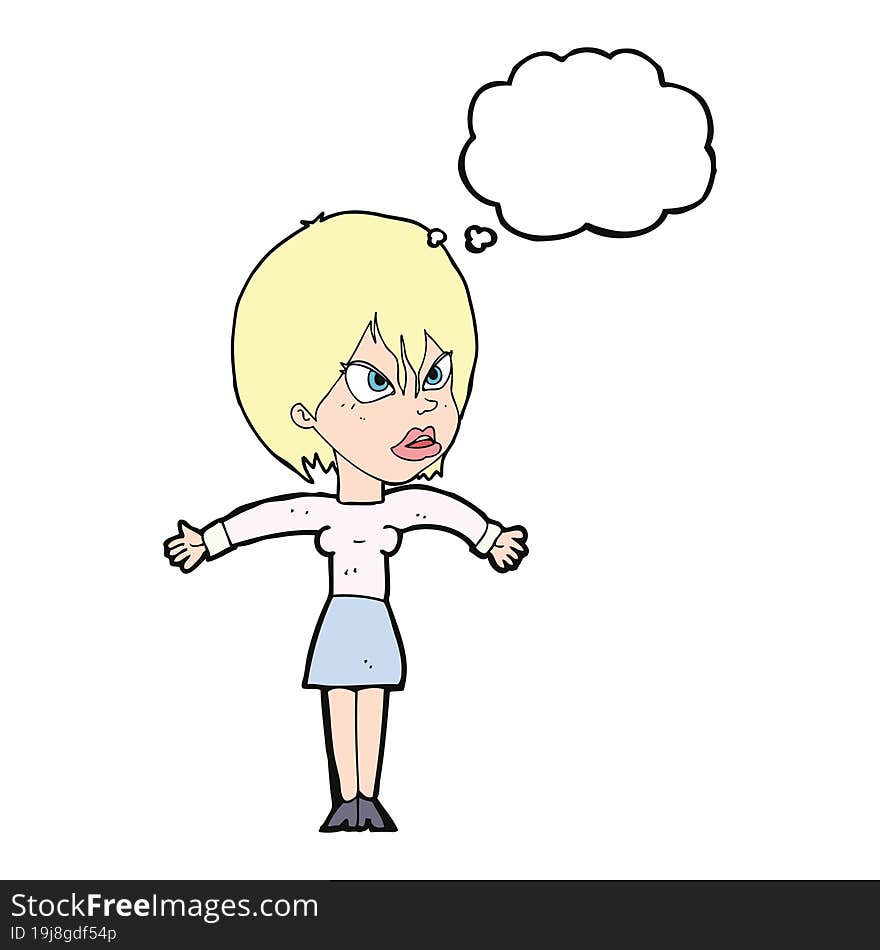 Cartoon Annoyed Girl With Thought Bubble