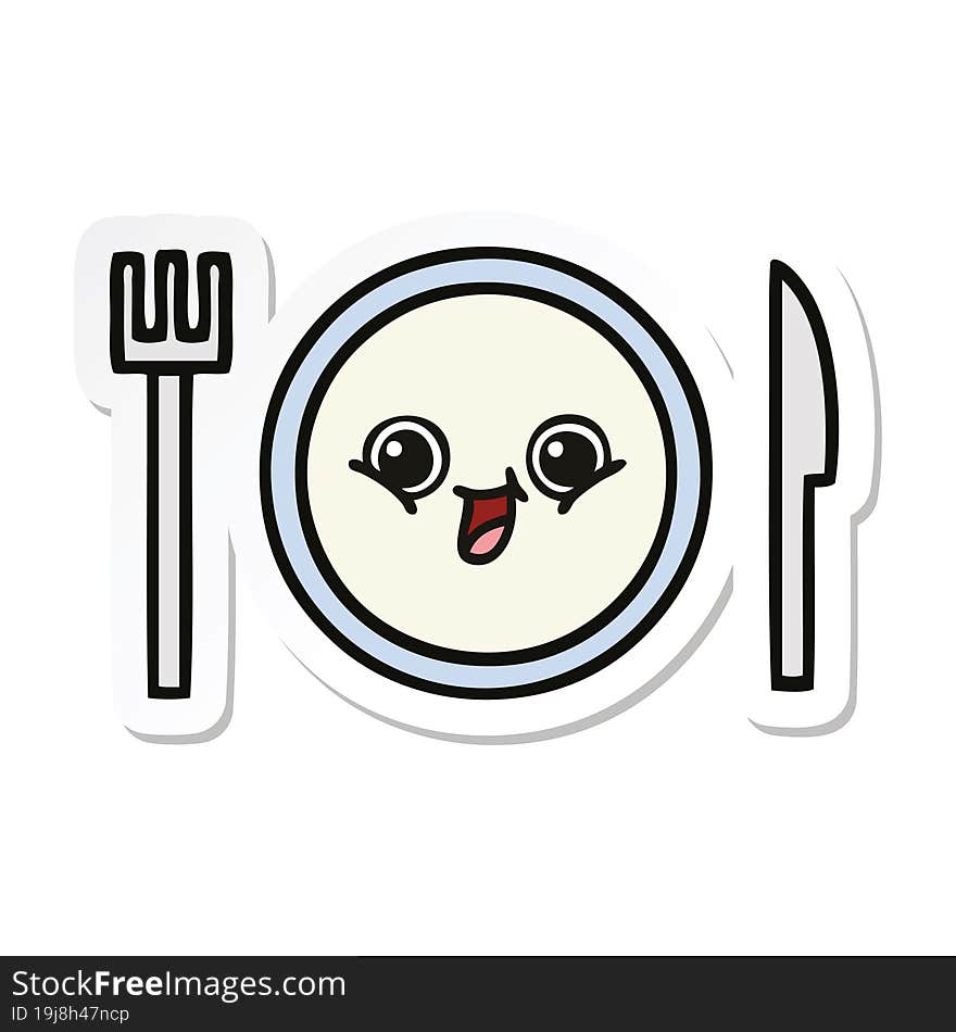 sticker of a cute cartoon dinner plate