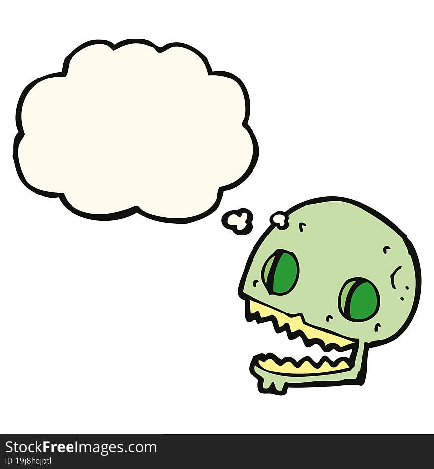 Cartoon Spooky Skull With Thought Bubble