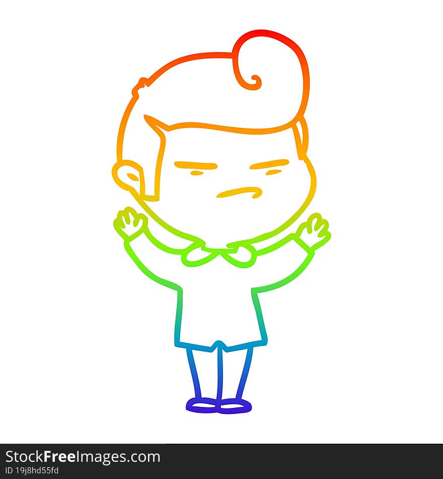 Rainbow Gradient Line Drawing Cartoon Cool Guy With Fashion Hair Cut