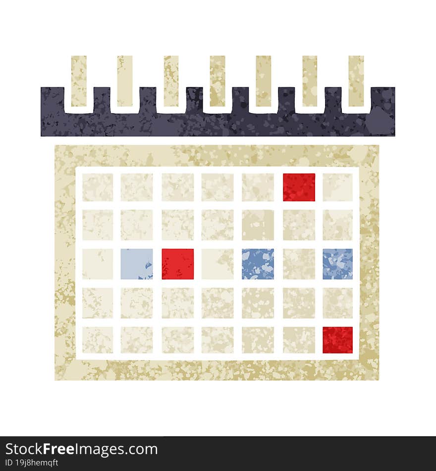 retro illustration style cartoon work calendar