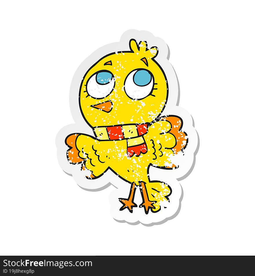 retro distressed sticker of a cute cartoon bird