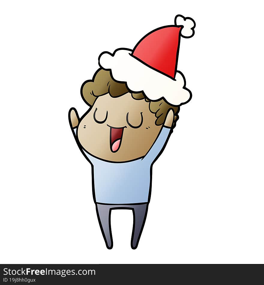 laughing gradient cartoon of a man wearing santa hat