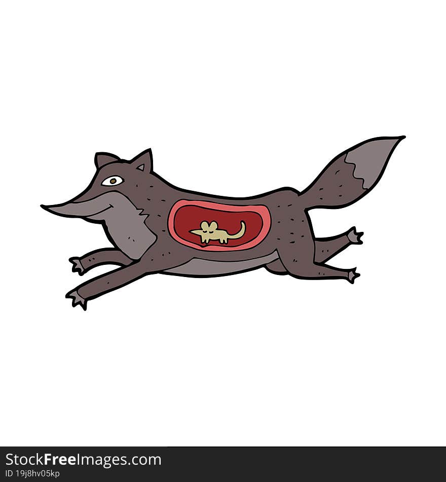 Cartoon Wolf With Mouse In Belly