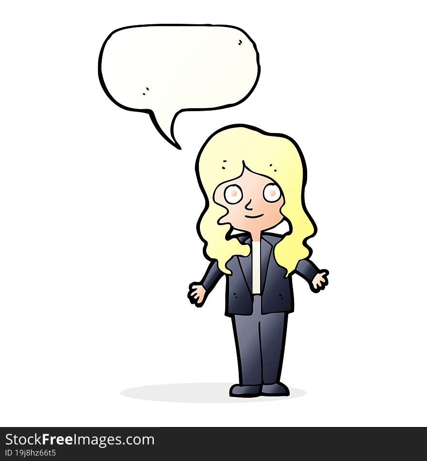 Cartoon Friendly Business Woman With Speech Bubble