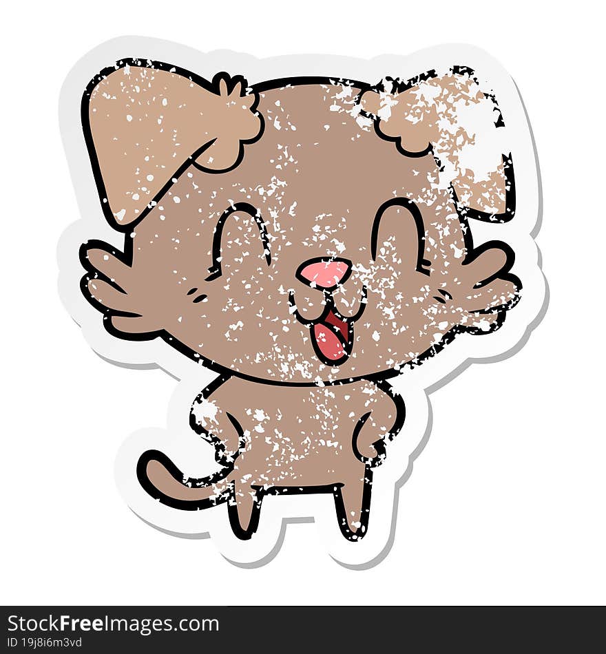 distressed sticker of a laughing cartoon dog