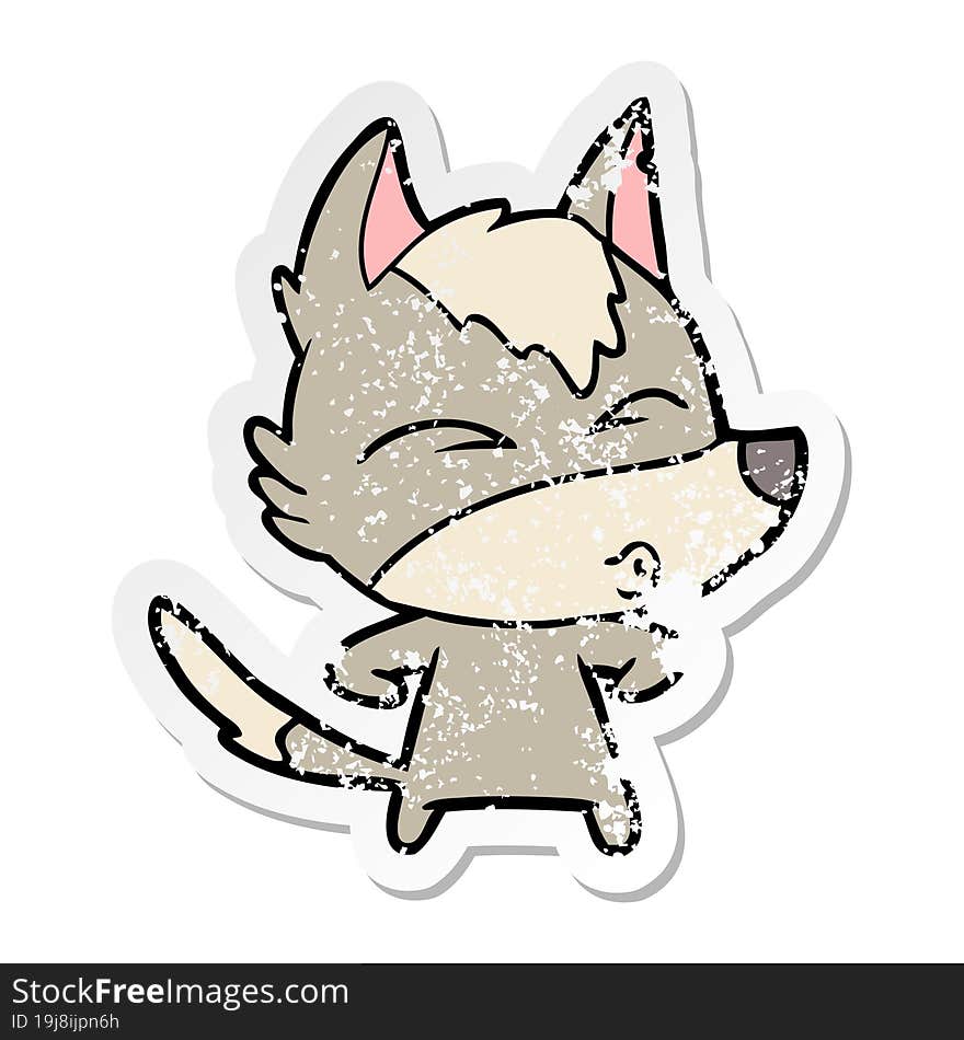 distressed sticker of a cartoon wolf whistling