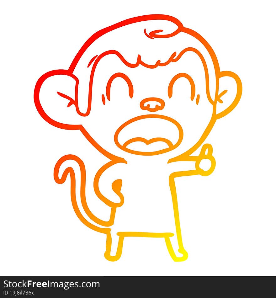 warm gradient line drawing yawning cartoon monkey