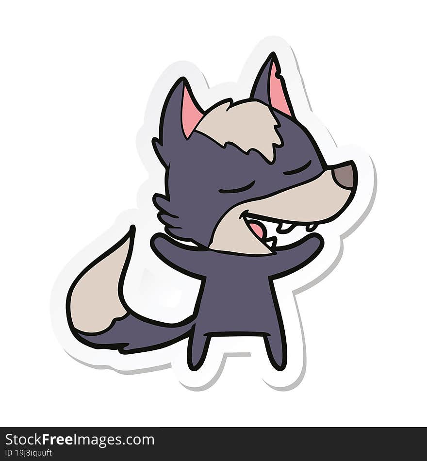 sticker of a cartoon wolf laughing