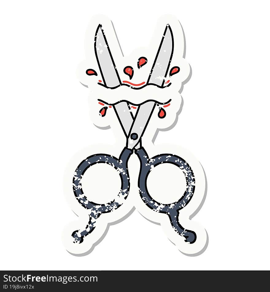 traditional distressed sticker tattoo of barber scissors