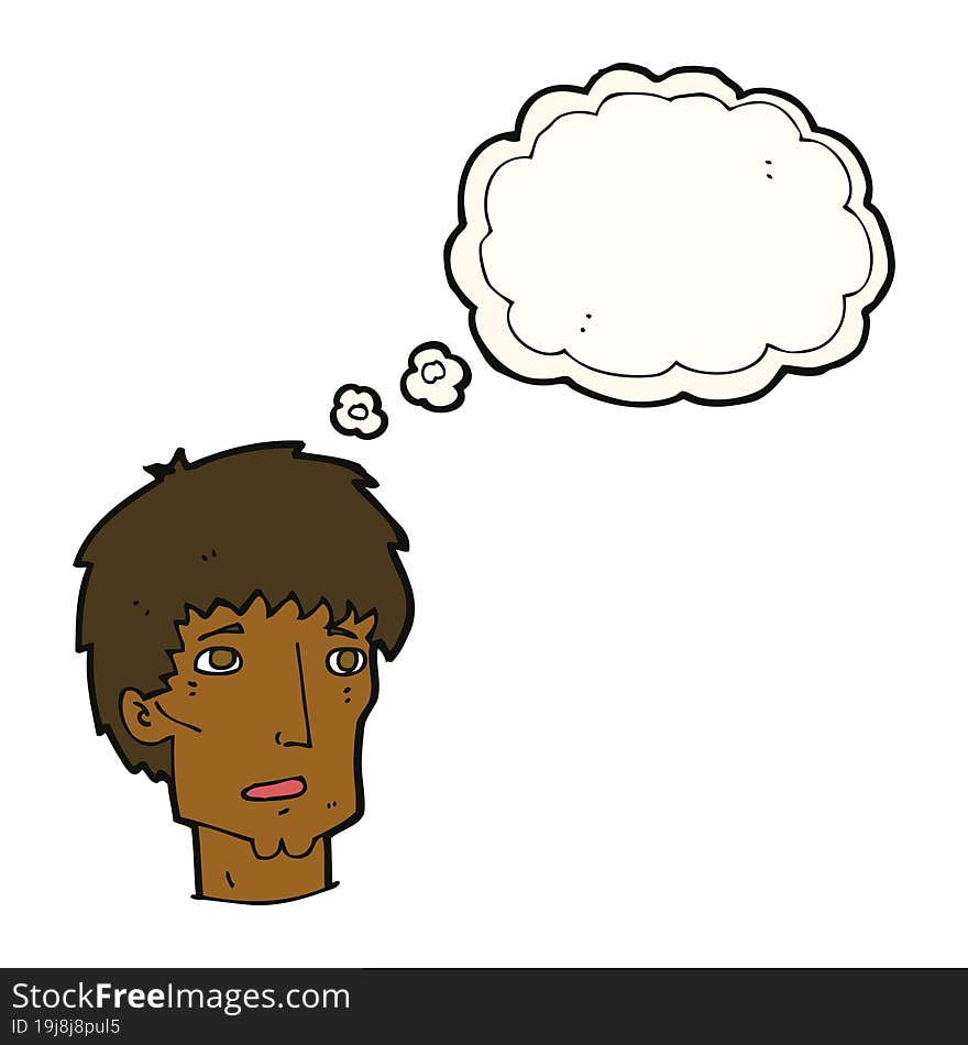 Cartoon Worried Man With Thought Bubble