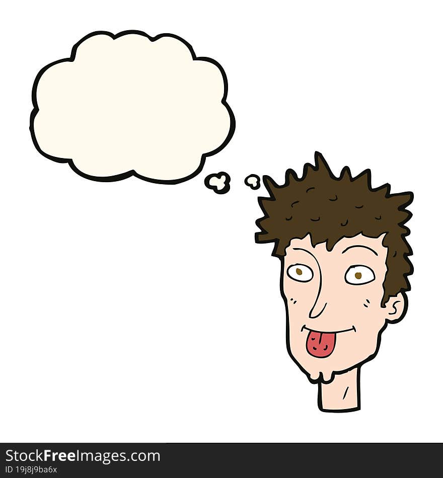 cartoon man sticking out tongue with thought bubble