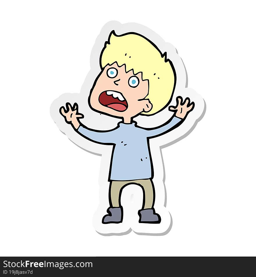 sticker of a cartoon stressed boy