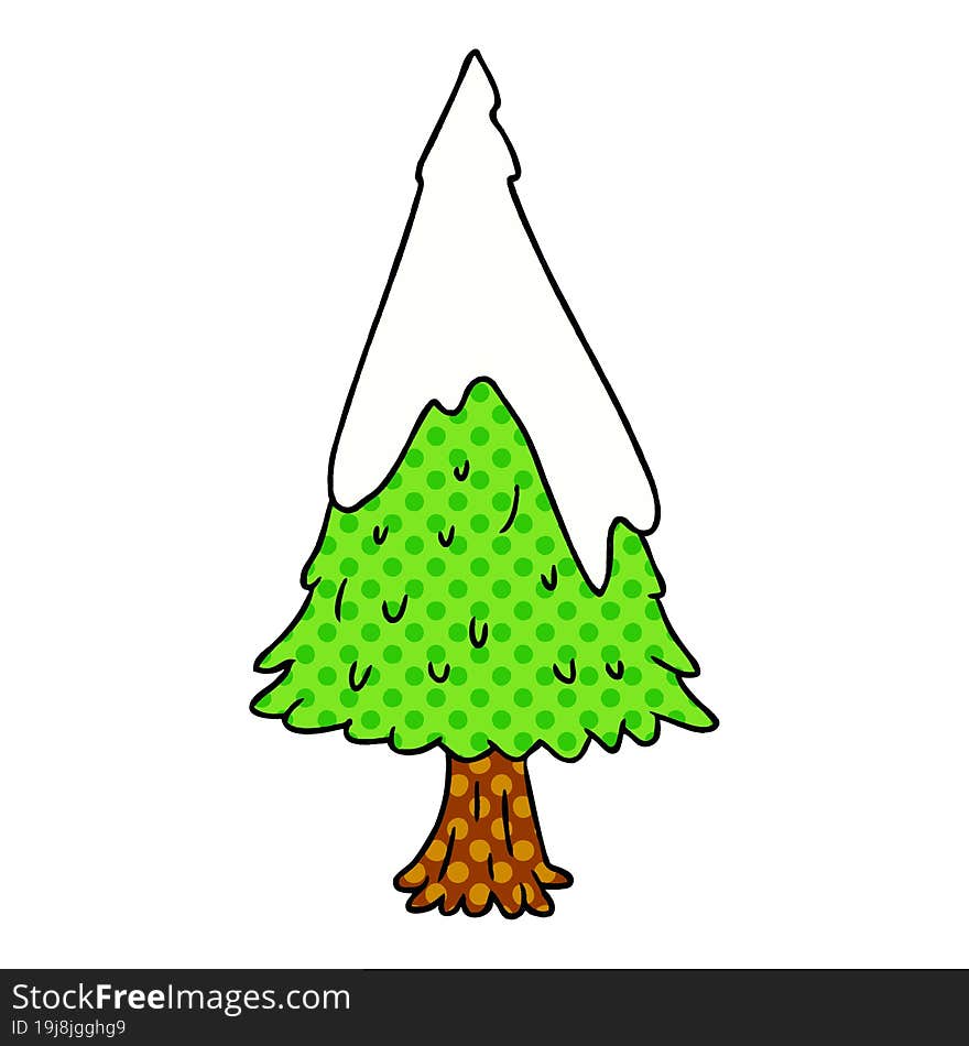 cartoon doodle single snow covered tree