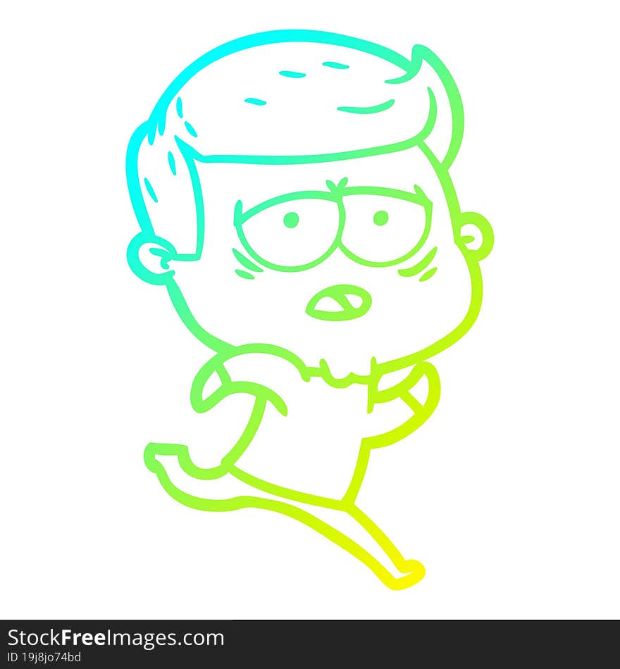 cold gradient line drawing cartoon tired man