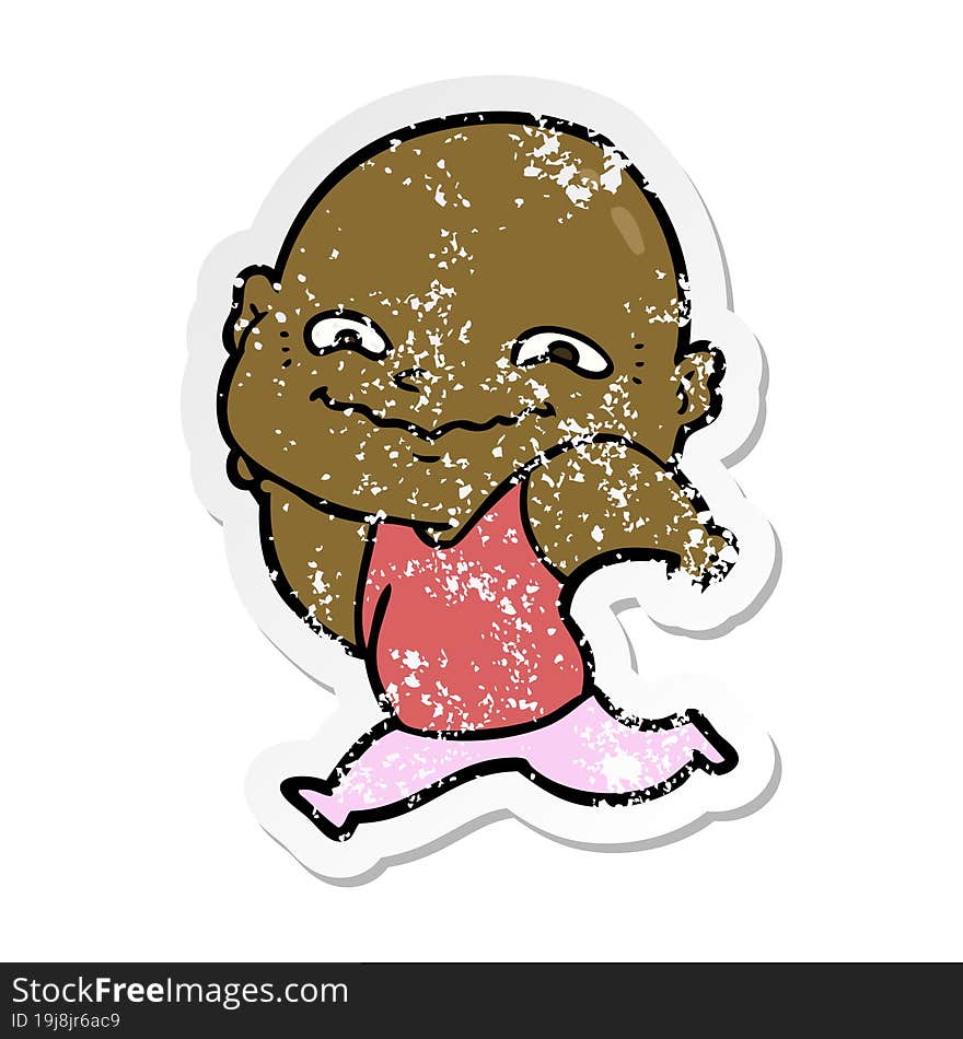 distressed sticker of a cartoon creepy guy