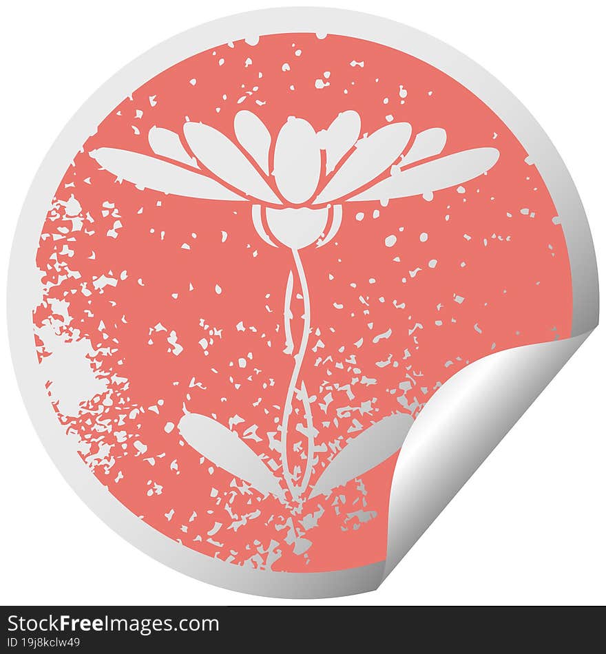 Distressed Circular Peeling Sticker Symbol Flower