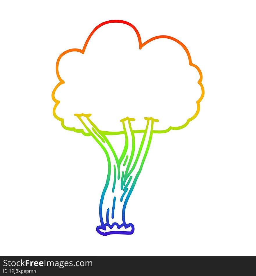 rainbow gradient line drawing of a cartoon blooming tree