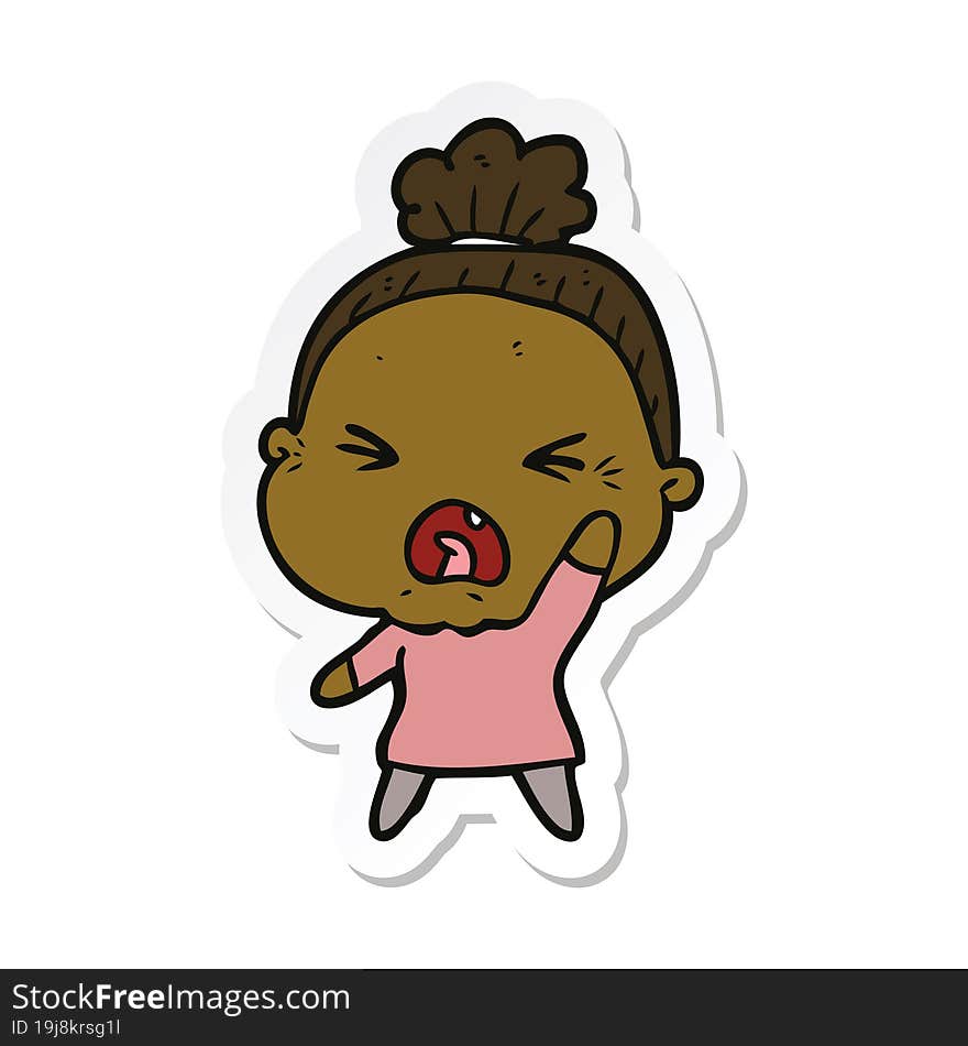 sticker of a cartoon angry old woman