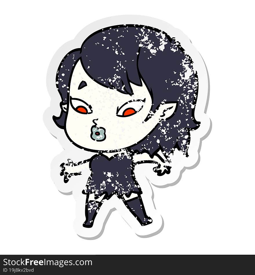 distressed sticker of a cute cartoon vampire girl