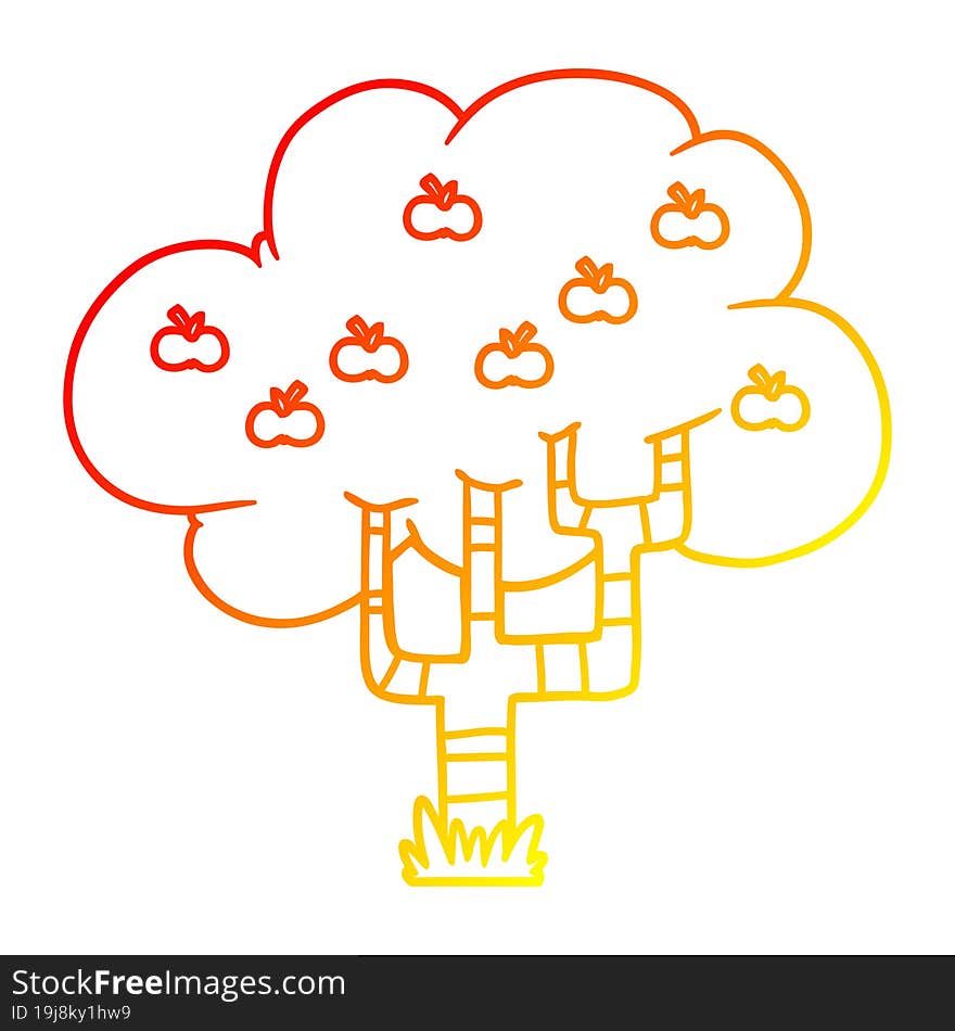 Warm Gradient Line Drawing Cartoon Apple Tree