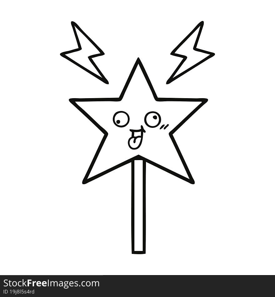 line drawing cartoon of a magic wand