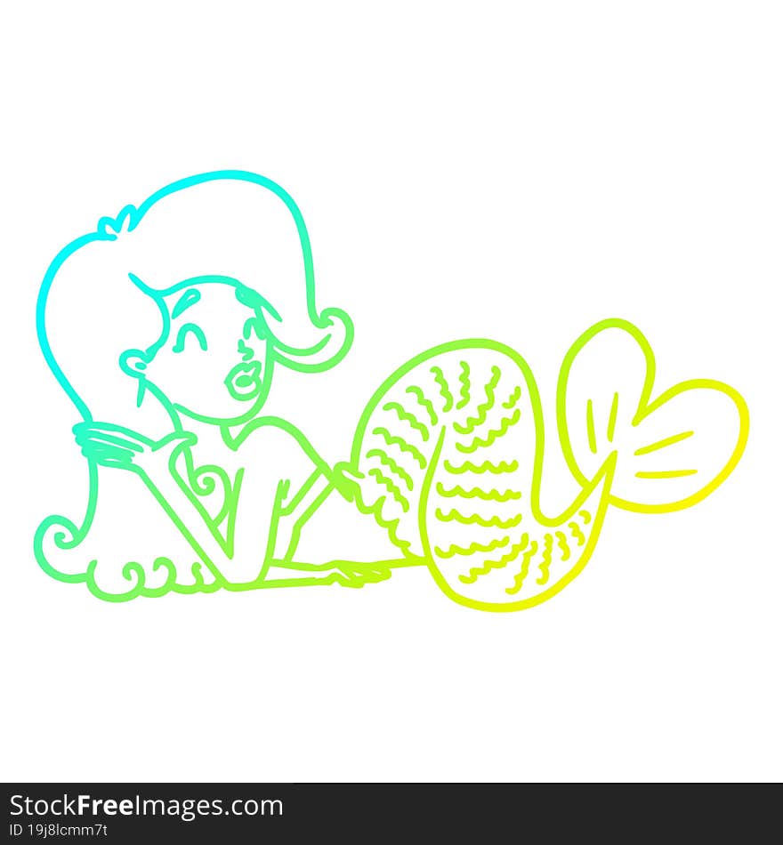 cold gradient line drawing cartoon mermaid