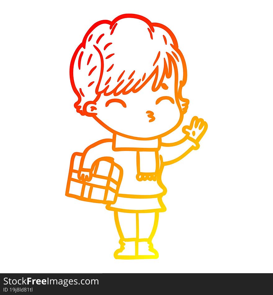 warm gradient line drawing of a cartoon woman thinking