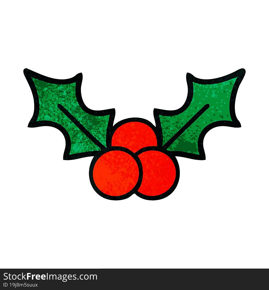 retro grunge texture cartoon of a christmas holly