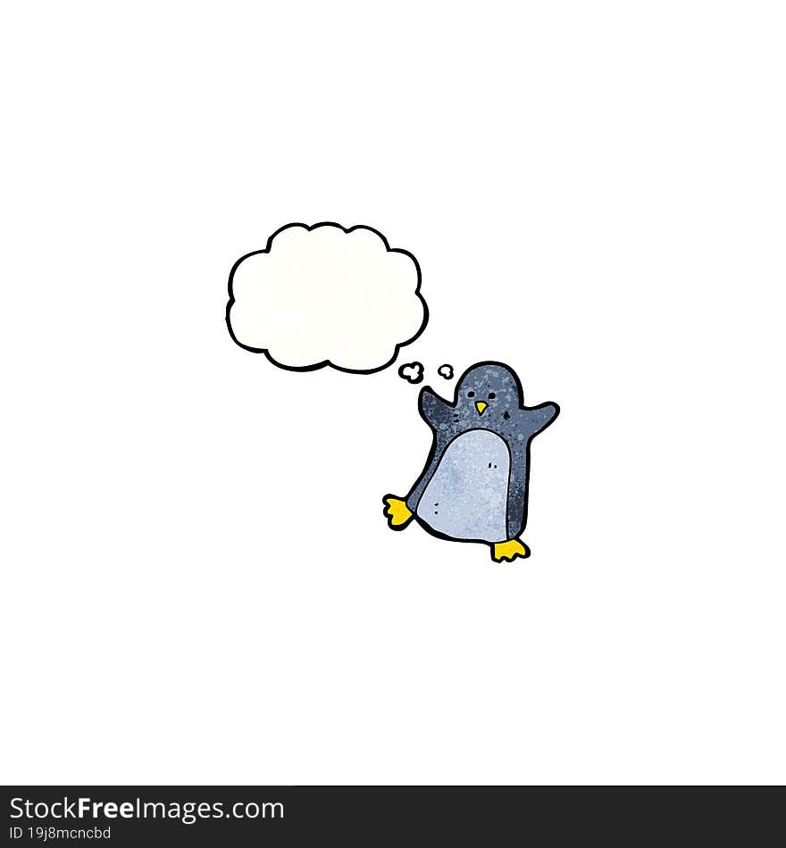 cartoon penguin with thought bubble