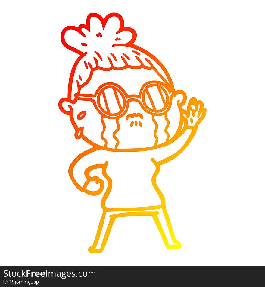 Warm Gradient Line Drawing Cartoon Crying Woman Wearing Spectacles