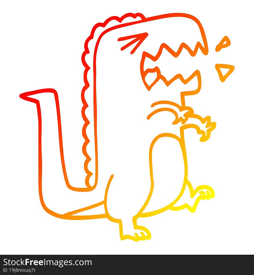 Warm Gradient Line Drawing Cartoon Roaring T Rex