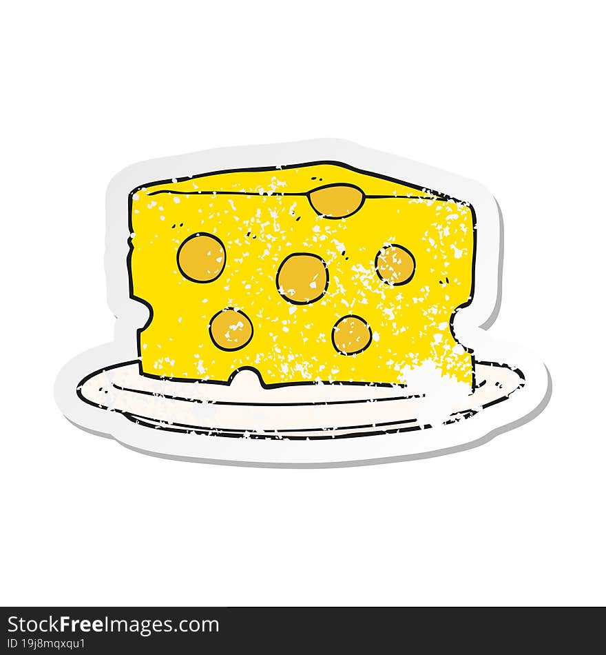 Retro Distressed Sticker Of A Cartoon Cheese